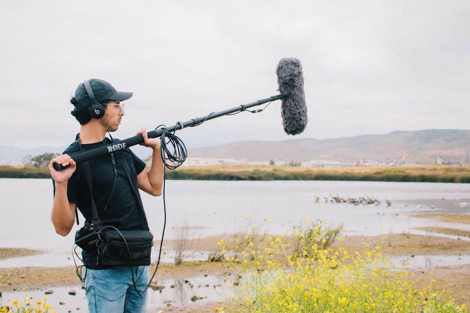 An image of a sound recordist or boom operator on set.