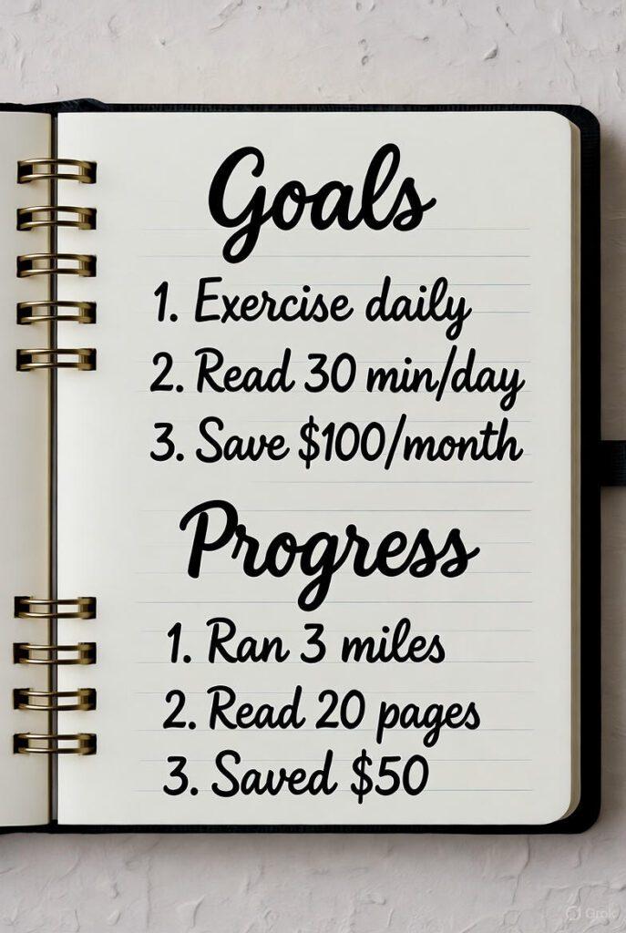Journal or planner with handwritten goals – Reinforces the planning and list-making sections