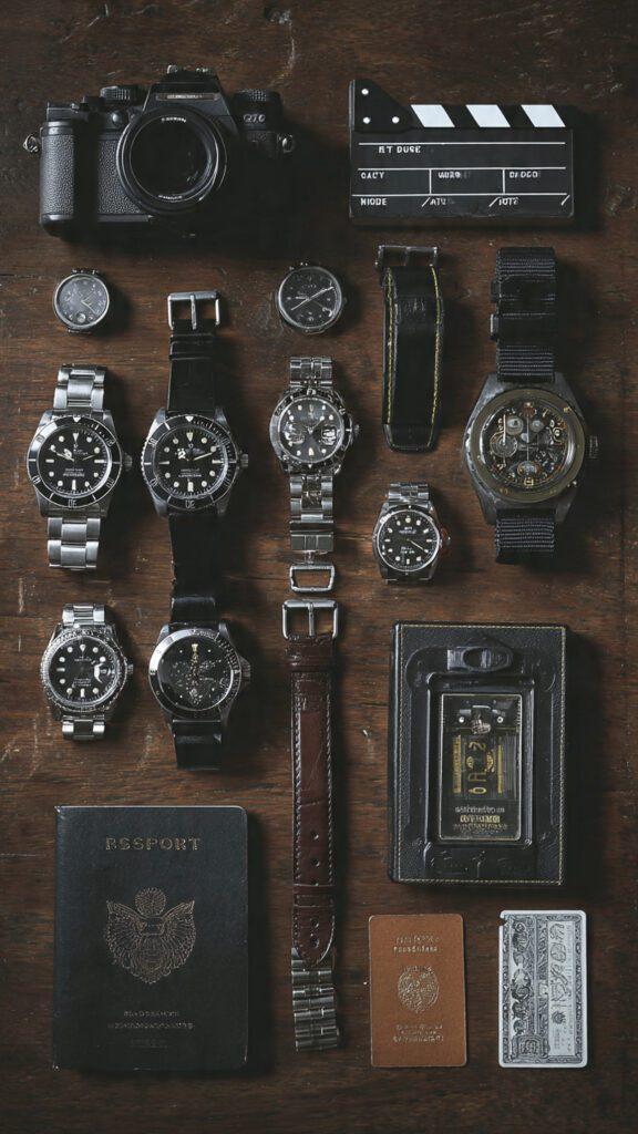 Travel watches and everyday timepieces with filmmaker gear and travel essentials