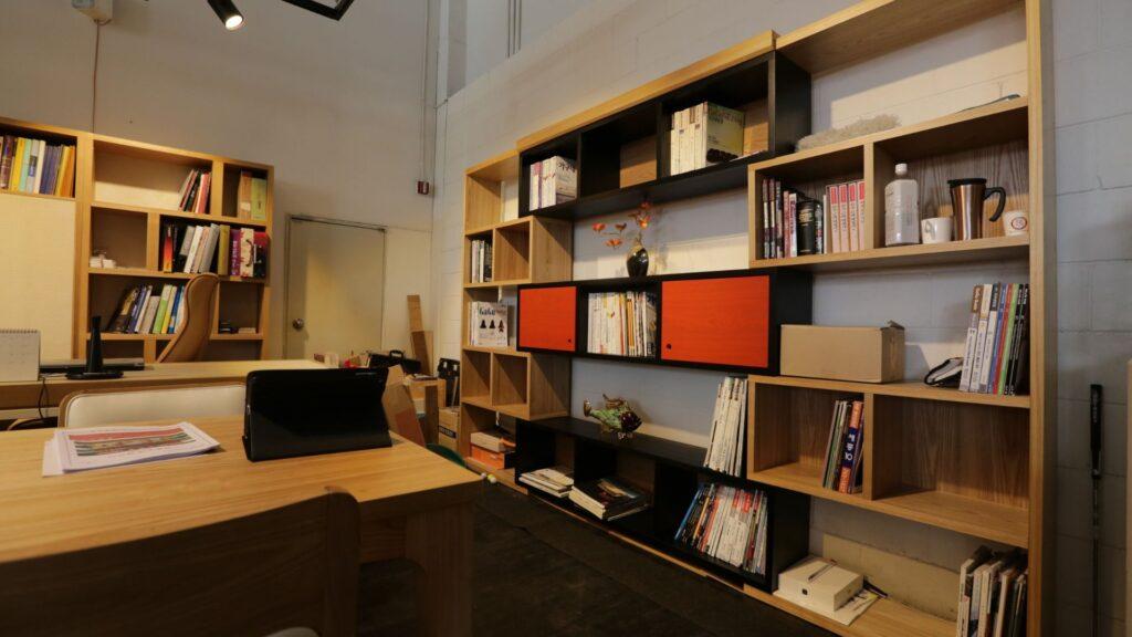 Stylish wall-mounted shelves with books, providing both storage and decor.