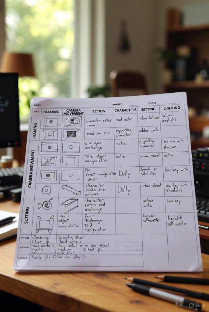 Storyboard or shot list: Example from one of your productions showing planning process