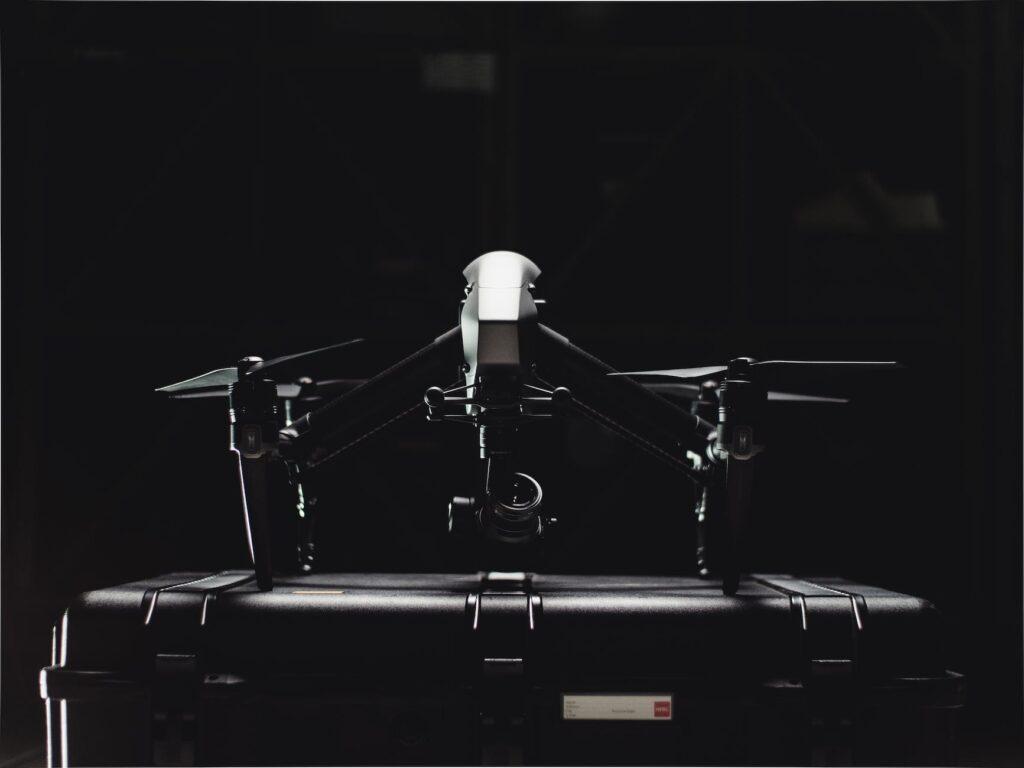 black and white photo of drones