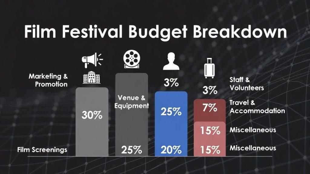Budget breakdown chart - Pie chart or bar graph showing typical festival expense categories and percentages