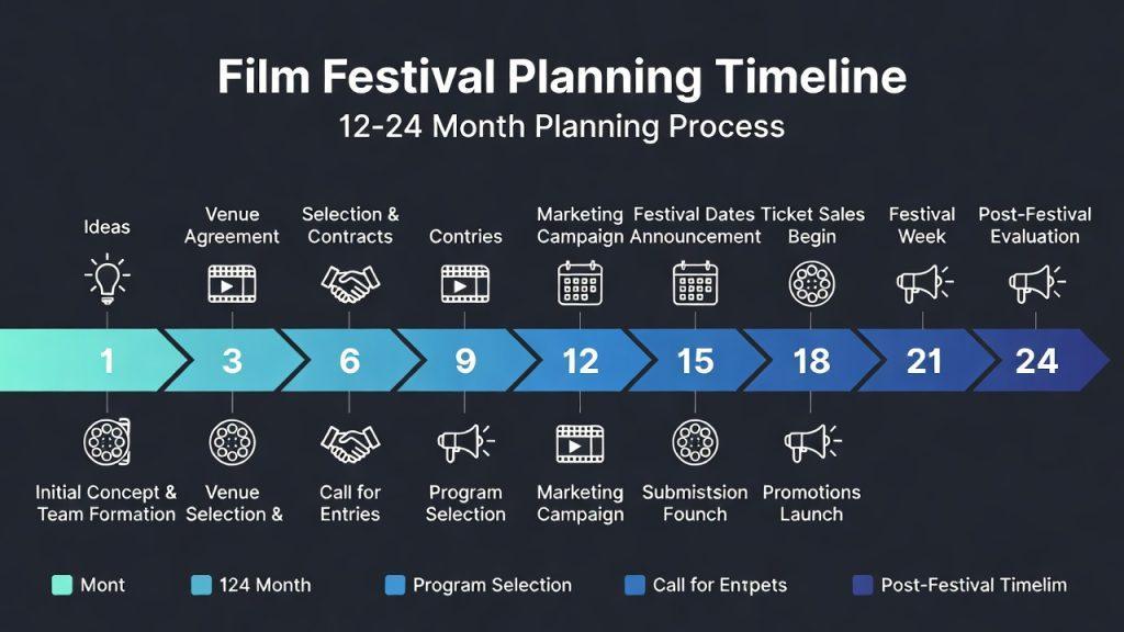 Infographic: "Film Festival Planning Timeline" - Visual breakdown of 12-24 month planning process with key milestones marked
