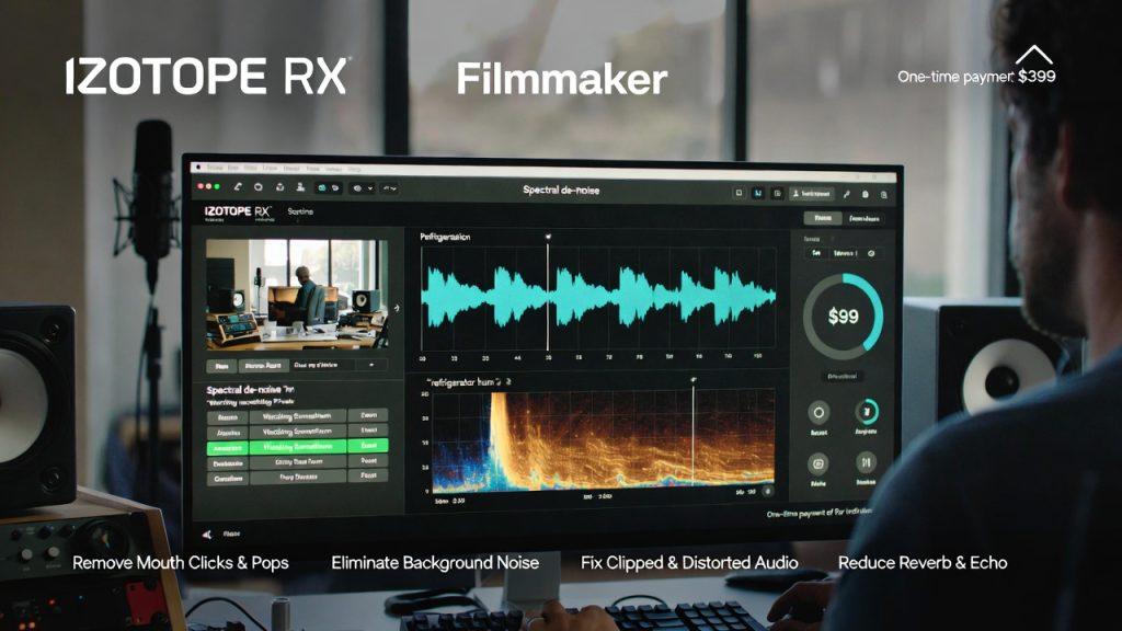 Audio post-production using iZotope RX: spectral editing to erase constant background hum from interview footage, preserving dialogue quality