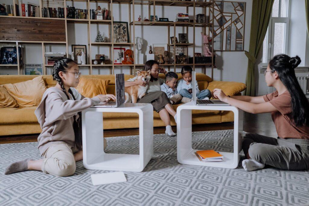 family bonding time in the living room