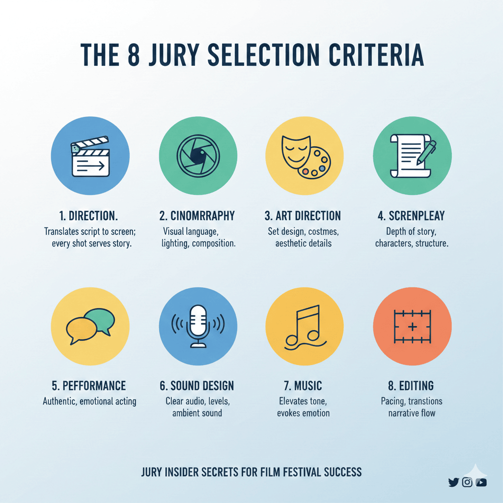 Infographic: "The 8 Jury Selection Criteria" with icons - Scannable, shareable visual content