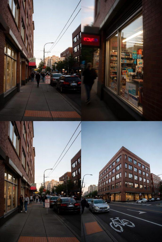 External lens comparison shots - Same Vancouver street scene captured with standard, macro, wide-angle, and fisheye lenses