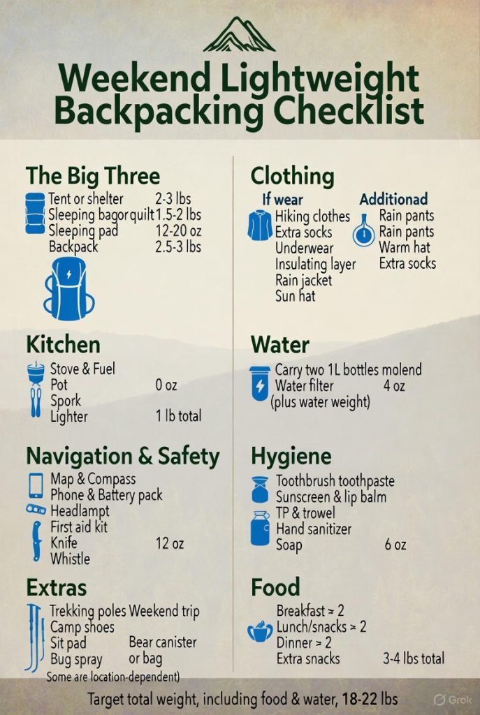 weekend backpacking checklist