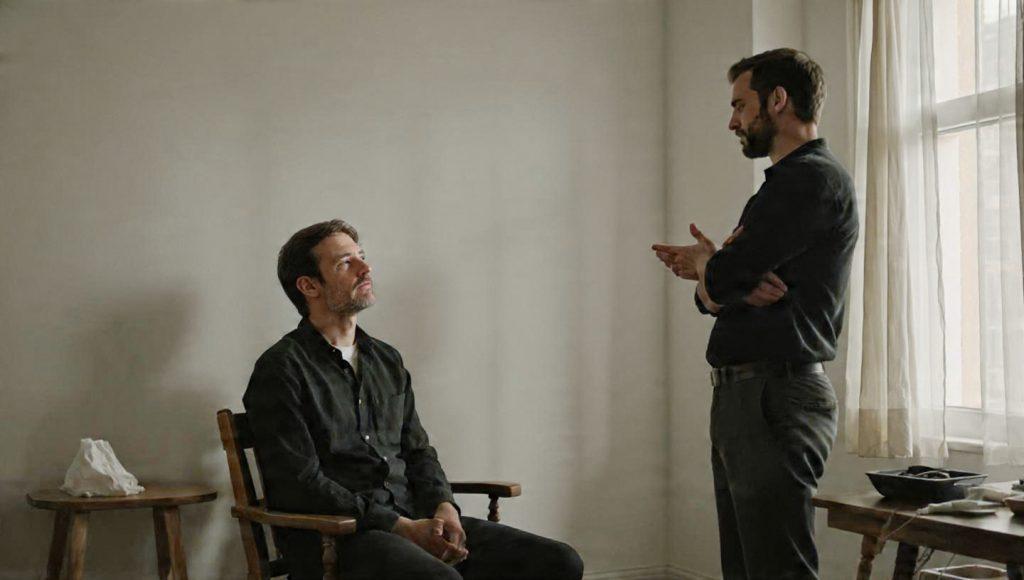 Acting Techniques: "Actor practicing emotional recall exercise", "Director giving feedback to actor"