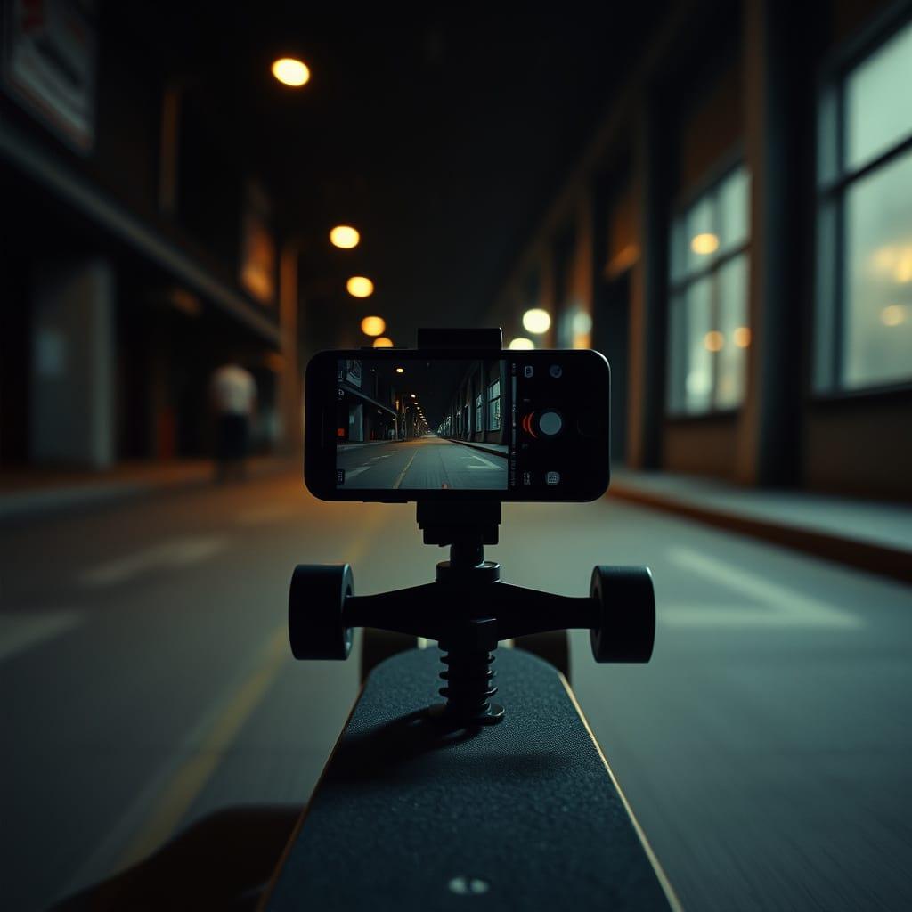 smartphone camera on a skateboard