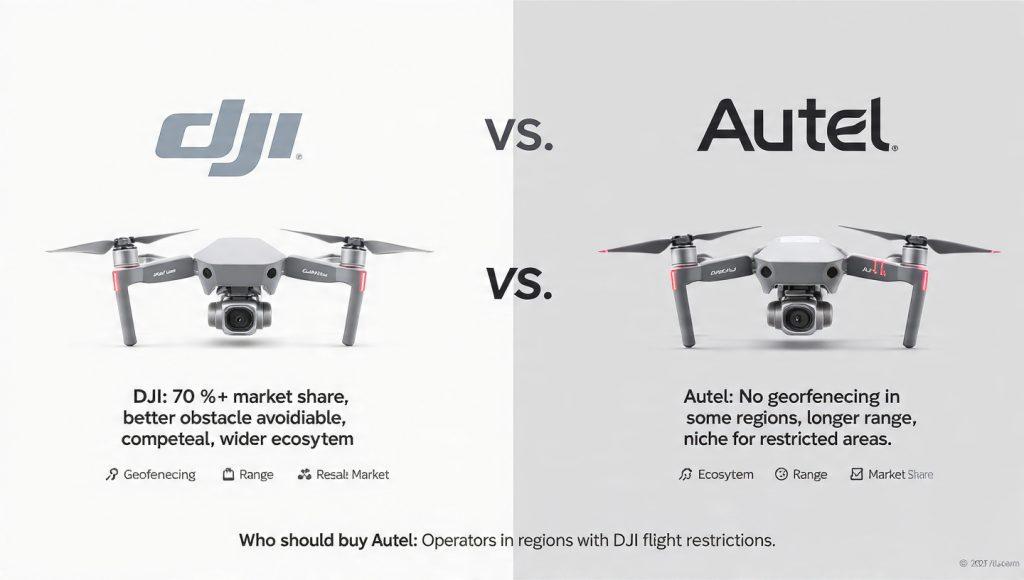 DJI vs Autel (Drones) Autel's Strength: No geofencing restrictions in some markets, longer theoretical range. DJI's Advantage: Better obstacle avoidance systems, wider accessory ecosystem, stronger resale market. The Reality: DJI owns 70%+ of the consumer/prosumer drone market. Autel is niche. Who Should Buy Autel: Drone operators working in regions with DJI flight restrictions.
