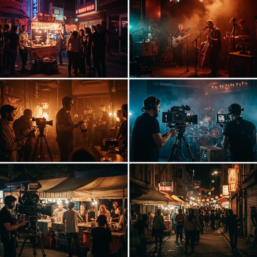 Travel filmmaker capturing low-light nightlife scenes across different cities, showcasing diverse environments and storytelling.