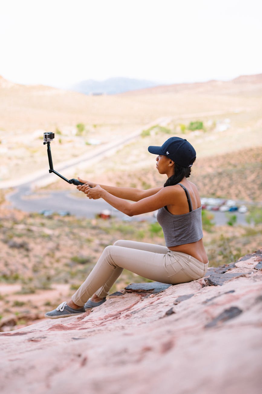 mounting 360 and action camera a youtuber filming herself
