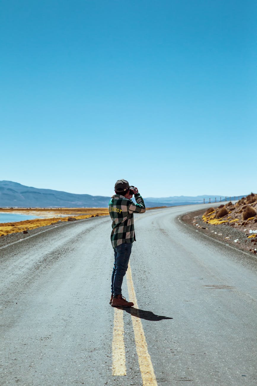 ethics man with camera on road