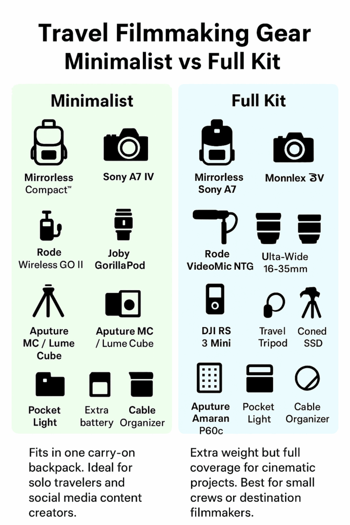 travel filmmaking gear infographic budget vs premium