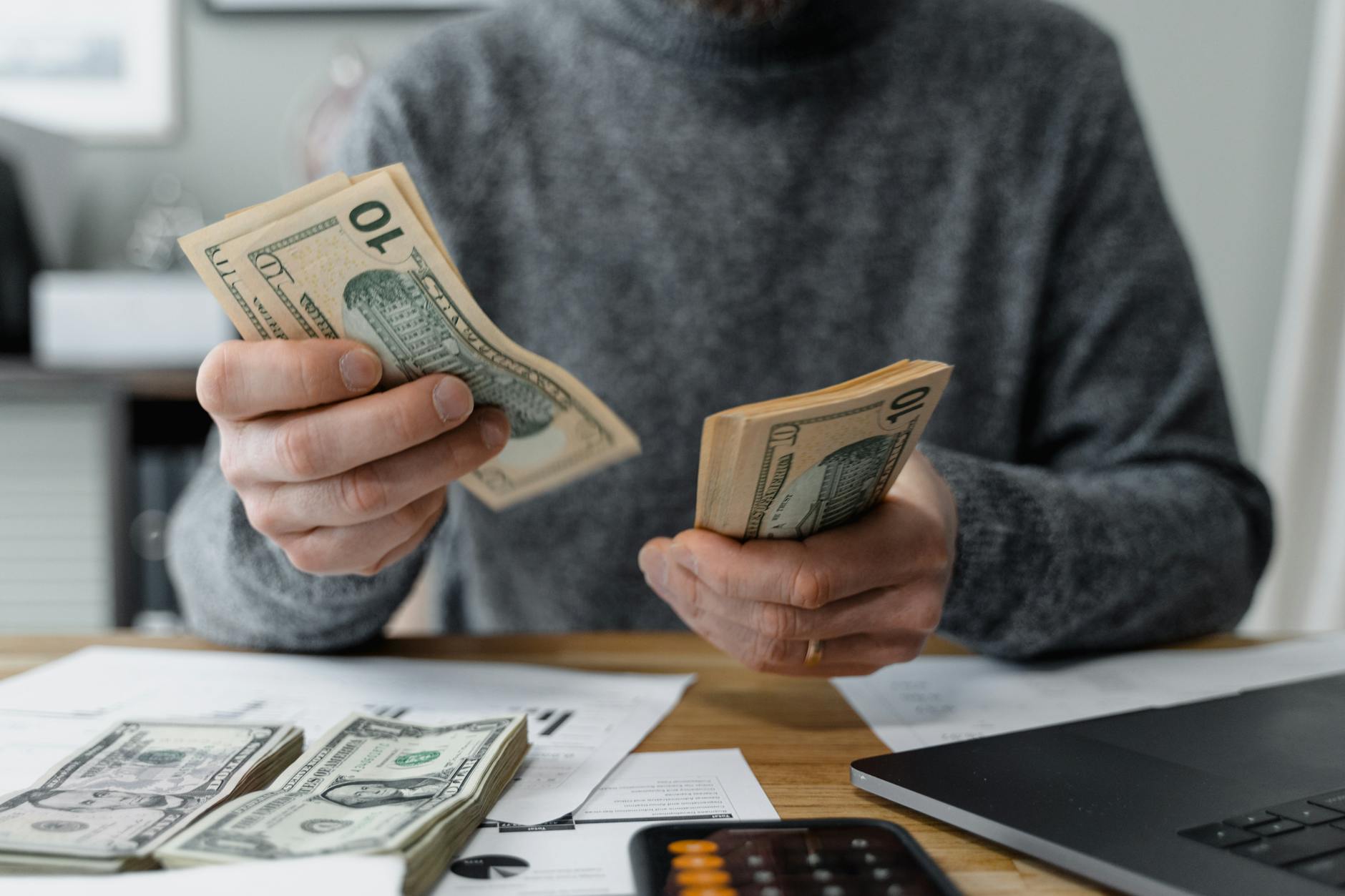 a person counting money